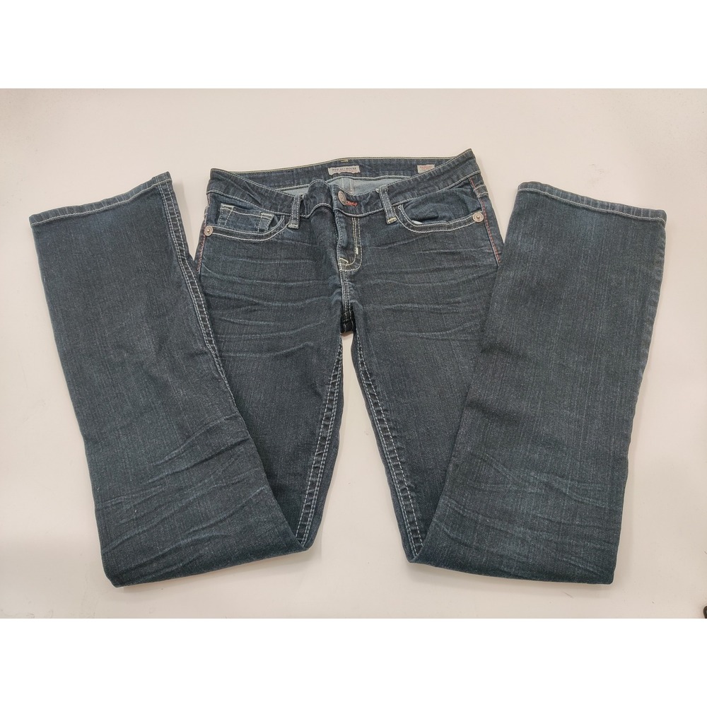 MEK Denim Barclay Slim Bootcut Jeans Dark Wash Contrast Stitch 28x34 Low Rise